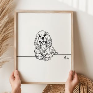 Retrato digital personalizado de Cocker Spaniel, arte de cachorro de Cocker Spaniel, dibujo minimalista de contorno de Cocker Spaniel, regalo conmemorativo de Spaniel