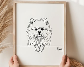 ポメラニアン犬 ペンとインクの絵 ミニマリストの犬のスケッチ モダン