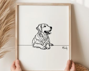 Impresión personalizada de Golden Retriever, contorno de Golden Retriever, arte lineal de Golden Retriever, regalo de Golden Retriever, Golden Retriever minimalista