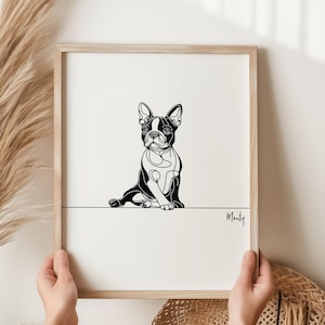 Personalised Boston Terrier Digital Print, Boston Terrier Dog Outline, Boston Terrier Line Art Drawing, Boston Terrier Memorial