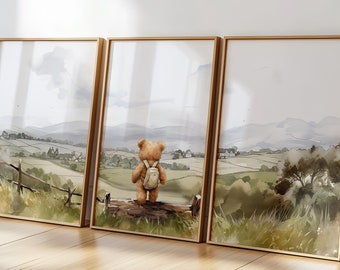 Bear Nursery Print, Bear Nursery Decor, Neutral Nursery Decor, Baby Bear Nursery Art, Woodland Nursery Digital Prints, Adventure Nursery