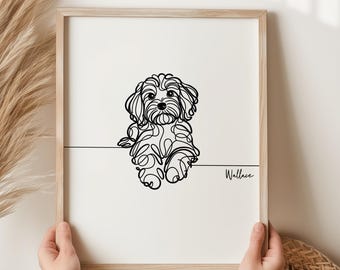 Personalisiertes Cavapoo Digitales Porträt, Cavapoo-Welpen-Kunst, minimalistische Cavapoo-Umrisszeichnung, Cavapoo-Denkmalgeschenk