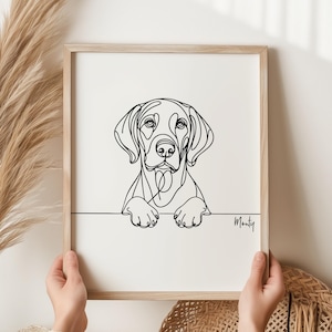 Gepersonaliseerd digitaal portret Vizsla, Vizsla Puppy Art, minimalistische Vizsla-omtrektekening, Vizsla Memorial-cadeau, hondenportret, hondenafdruk