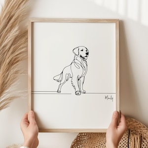 Impression personnalisée Golden Retriever, contour Golden Retriever, dessin au trait Golden Retriever, cadeau Golden Retriever, Golden Retriever minimaliste