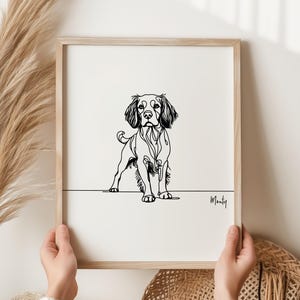 Impresión digital personalizada de Spaniel Brittany, contorno de perro Spaniel Brittany, dibujo de arte lineal de Spaniel Brittany, regalo conmemorativo de Spaniel Brittany