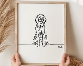 Personalised Irish Setter Digital Print, Irish Setter Dog Outline, Irish Setter Line Art Drawing, Irish Setter Memorial Gift