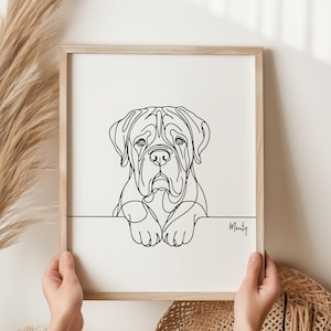 Impression numérique personnalisée Dogue de Bordeaux, contour de chien Dogue de Bordeaux, dessin d'art en ligne Dogue de Bordeaux, mémorial du Dogue de Bordeaux