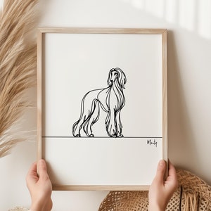 Impression numérique personnalisée lévrier afghan, contour de chien lévrier afghan, dessin au trait lévrier afghan, cadeau commémoratif lévrier afghan