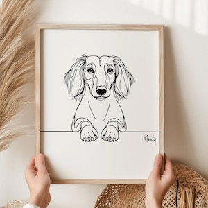 Personalised Dachshund Sausage Dog Digital Print, Sausage Dog Outline, Minimalist Dachshund Line Art Drawing, Doxie Dachshund Memorial Gift