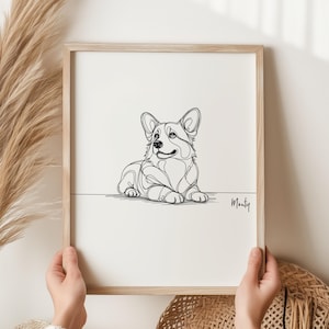 Personalised Corgi Digital Print, Corgi Dog Outline, Corgi Line Art Drawing, Corgi Memorial Gift, Minimalist Corgi, Personalised Dog