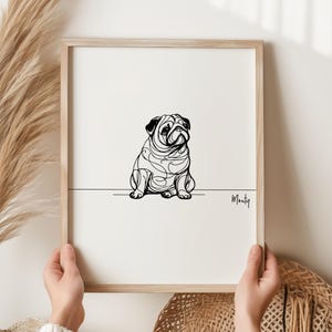Personalised Pug Digital Print, Pug Dog Outline, Pug Line Art Drawing, Pug Memorial Gift, Minimalist Pug, Personalised Dog