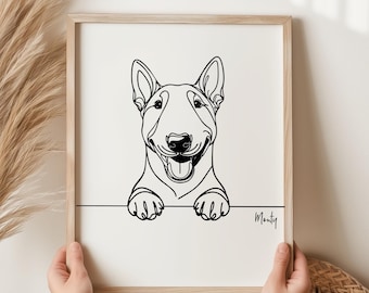 Bullterrier Druck, Linie Kunst Hundedruck, Bullterrier Bild, lustiges Geschenk für Bullterrier-Besitzer, Bullterrier Geschenk, Line Art, Hundedruck