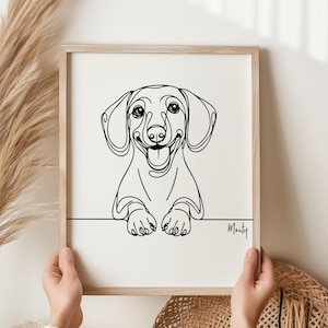 Personalised Dachshund Sausage Dog Digital Print, Sausage Dog Outline, Minimalist Dachshund Line Art Drawing, Doxie Dachshund Memorial Gift