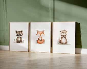 Woodland Nursery Prints Baby Room Decor, Woodland Nursery Wall Art Gift, Woodland Baby Animal Prints Kids Room Decor, Forest Nursery