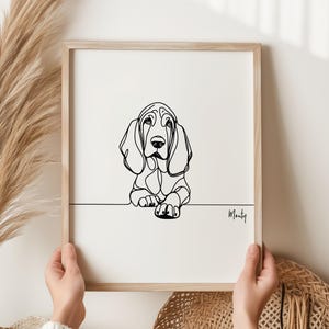 Personalised Basset Hound Digital Print, Basset Hound Dog Outline, Basset Hound Line Art Drawing, Basset Hound Memorial Gift