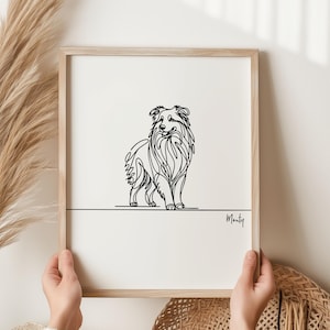Personalised Australian Shepherd Digital Print, Australian Shepherd Dog Outline, Australian Shepherd Line Art Drawing