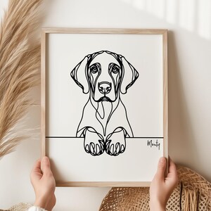 Impression numérique personnalisée de pointeur allemand, contour de chien de pointeur allemand, dessin d'art de ligne de pointeur allemand, cadeau commémoratif de pointeur allemand