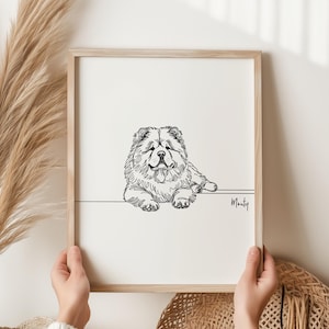 Personalised Chow Chow Digital Print, Chow Chow Dog Outline, Chow Chow Line Art Drawing, Chow Chow Memorial Gift, Minimalist Chow Chow
