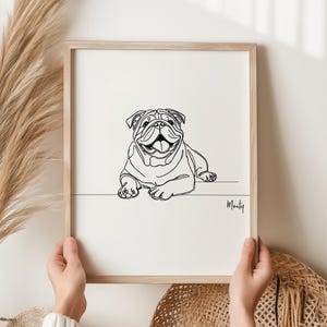 Personalised Bulldog Digital Print, Bulldog Dog Outline, Bulldog Line Art Drawing, Bulldog Memorial Gift, Minimalist Bulldog