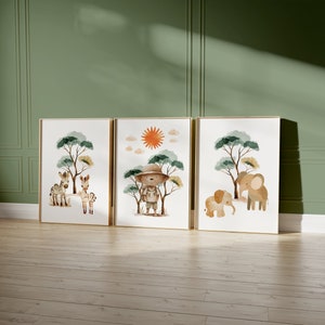 Safari Nursery decor, Safari nursery prints, Nursery wall art, Set of 3 Safari baby animal prints, kids room decor, Nursery Wall Art