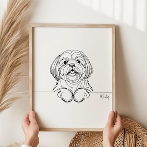 Gepersonaliseerde digitale print shih-tzu, overzicht shih-tzu-hond, shih tzu-lijntekeningen tekening, herdenkingscadeau shih tzu, minimalistische shih tzu