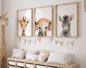 Safari Baby Animal Nursery prints, Set of 3, Baby Animal Nursery Prints, Nursery wall art, Animal prints for nursery, Christmas Gift, Safari