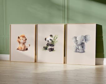 Safari Nursery Prints, Set of 3, Jungle Baby Animal Prints, Safari Nursery Decor, Elephant Nursery Art, Giraffe Jungle Nursery Decor