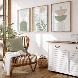 Set van 3 Boho Wall Prints, Boho Wall Art, Sage Green Wall Prints, Green Wall Decor, Boho Prints, Sage Green, Zwart, Beige, Boho Wall Decor