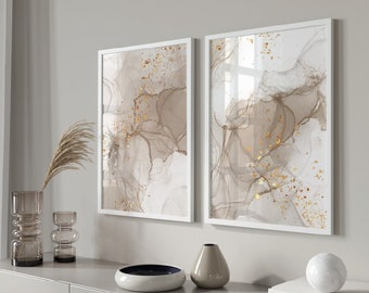 Neutral Abstract Set of 2 Prints, Marble Wall Art Prints, Beige Wall Art, Beige & Grey Wall Decor, Modern Bedroom, Living Room Printable Art