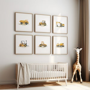 Construction vehicle prints, Blue prints, Boy nursery decor, Construction decor, Construction trucks,  Car prints boys room, Car wall art