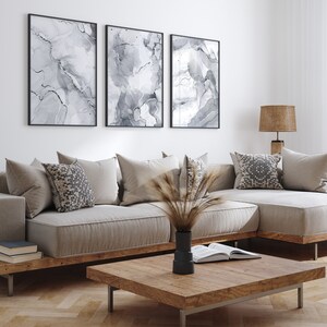 Grey & Silver Wall Prints, Marble Wall Prints, Set of 3 Wall Prints ...