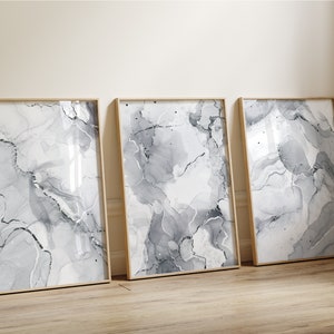Grey & Silver Wall Prints, Marble Wall Prints, Set of 3 Wall Prints ...