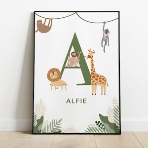 Impressão inicial personalizada do Safari, impressão do nome do animal, decoração do berçário Safari, impressão inicial do animal, impressão do nome personalizado, impressão do berçário Safari