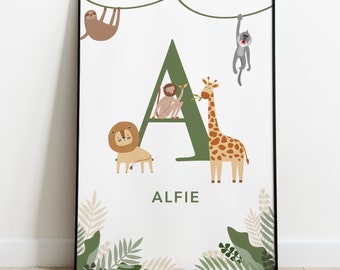 Personalised Safari Initial Print, Animal Name Print, Safari Nursery Decor, Animal Initial Print, Custom Name Print, Safari Nursery Print