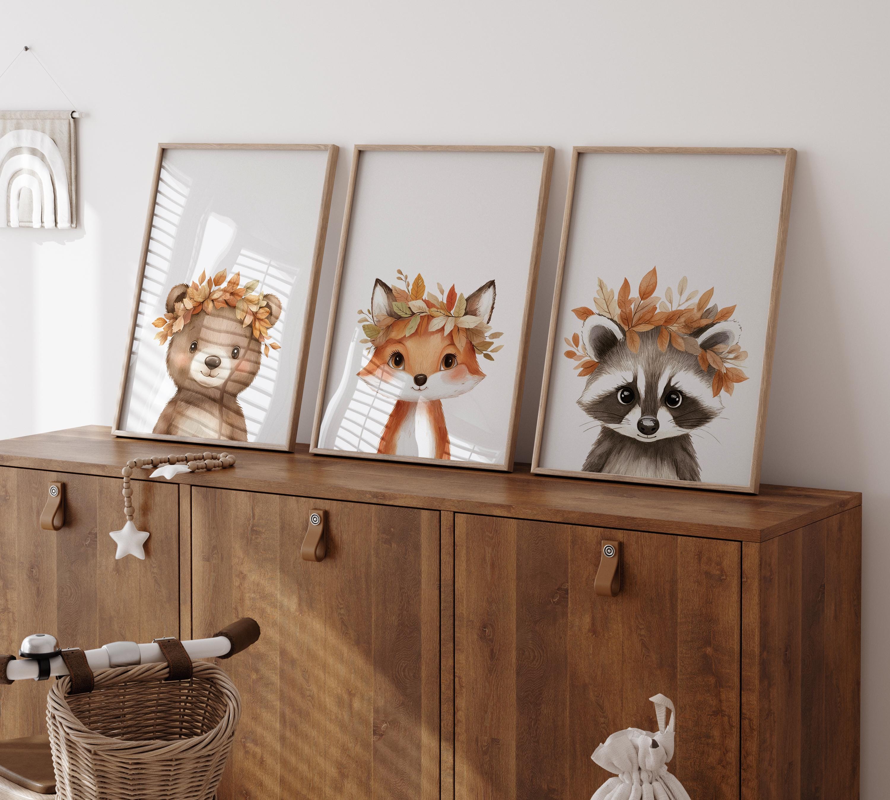 Woodland Animal Nursery Wall Art | Set of 3 Prints | Fox, Bear, Deer ...