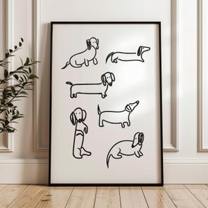 Impresión digital de perro salchicha Dachshund, contorno de perro salchicha, dibujo de arte lineal minimalista de Dachshund, regalo conmemorativo de Dachshund Doxie
