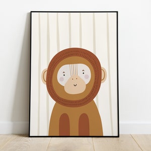 Monkey Print, Safari Nursery Prints, Safari Scandi Nursery, Lion Zebra Elephant, Nursery Wall Art, Nursery Prints, Safari Themed Nursery