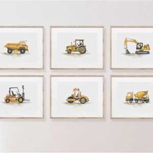 Construction vehicle prints, Blue prints, Boy nursery decor, Construction decor, Construction trucks,  Car prints boys room, Car wall art