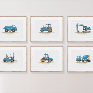 Construction vehicle prints, Blue prints, Boy nursery decor, Construction decor, Construction trucks,  Car prints boys room, Car wall art