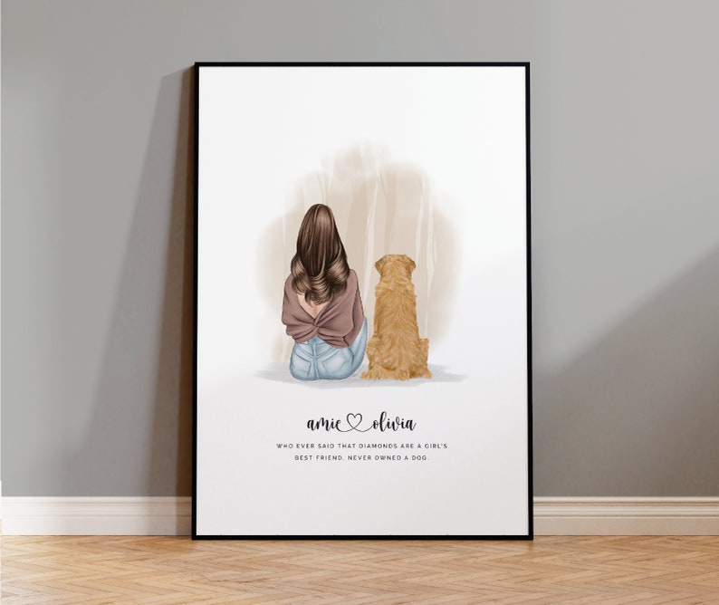 Personalised Pet Print, Mothers Day, Mum Gift, Pet Owner Gift, Dog Picture, Owner and Pet Print, Pet Portrait, Dog Family Print, Cousin Gift image 1