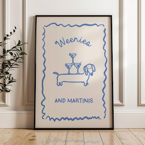 Martini en Weenies-poster, barwagenkunst, worsthondkunst, daschundkunst, hondposter, teckelcadeau