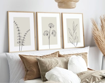 Neutral Wall Prints, Botanical Wall Prints, Plant Wall Art, Botanical Line Art, Neutral Home Decor, Natural Wall Art, Set of 3 Wall Prints