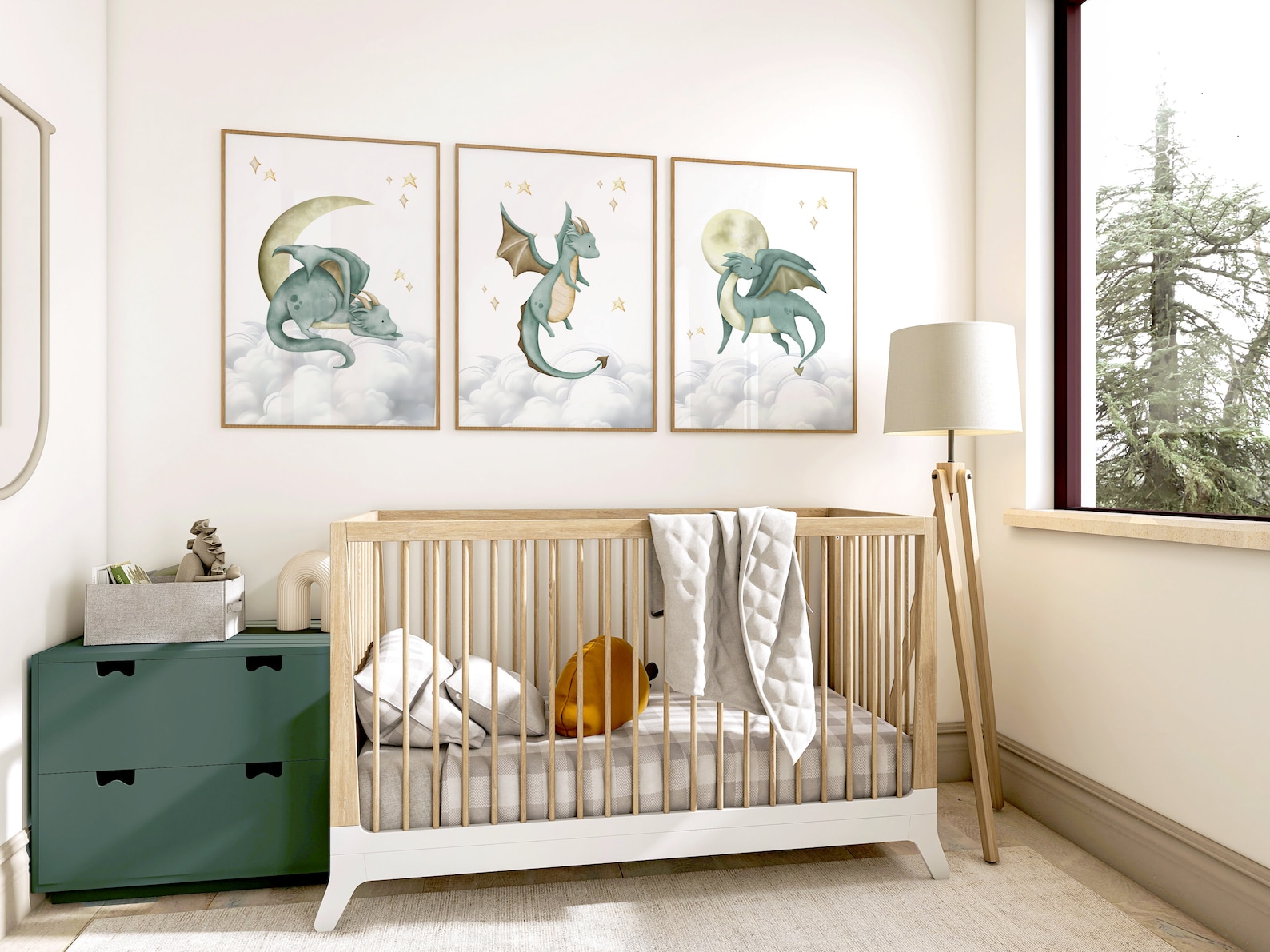 Set of 3 Dragon Nursery Wall Art Prints, Dragon Nursery Decor, Green ...