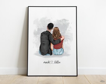 Personalised Couple Gift, Family Print, Couple and Pet Print, Family Illustration, Our Family, Anniversary Gift, Birthday Gift for Her