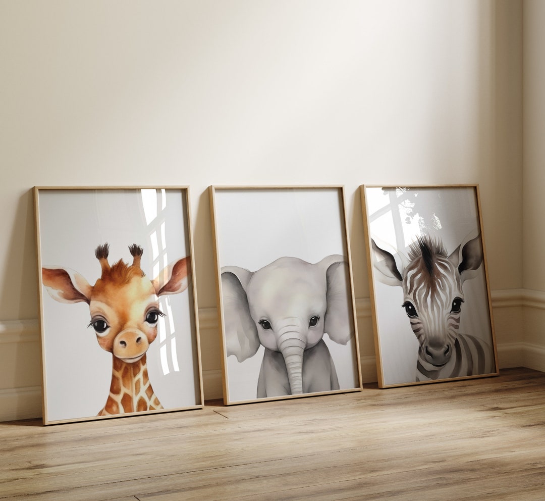 Safari Baby Animal Nursery Prints, Set of 3, Baby Animal Nursery Prints ...