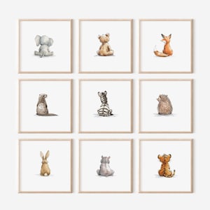 Baby Animal Prints für Kinderzimmer Wandkunst, Safari Kinderzimmer Tier-Print-Set, Waldtiere Kinderzimmer Prints, Baby-Tierposter