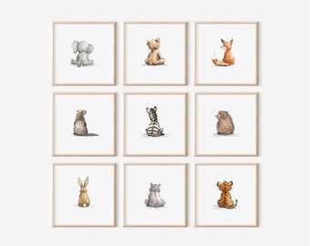 Baby Animal Prints for Nursery Wall Art, Safari Nursery Animal Print Set, Woodland Animal Nursery Prints, Baby Animals Posters