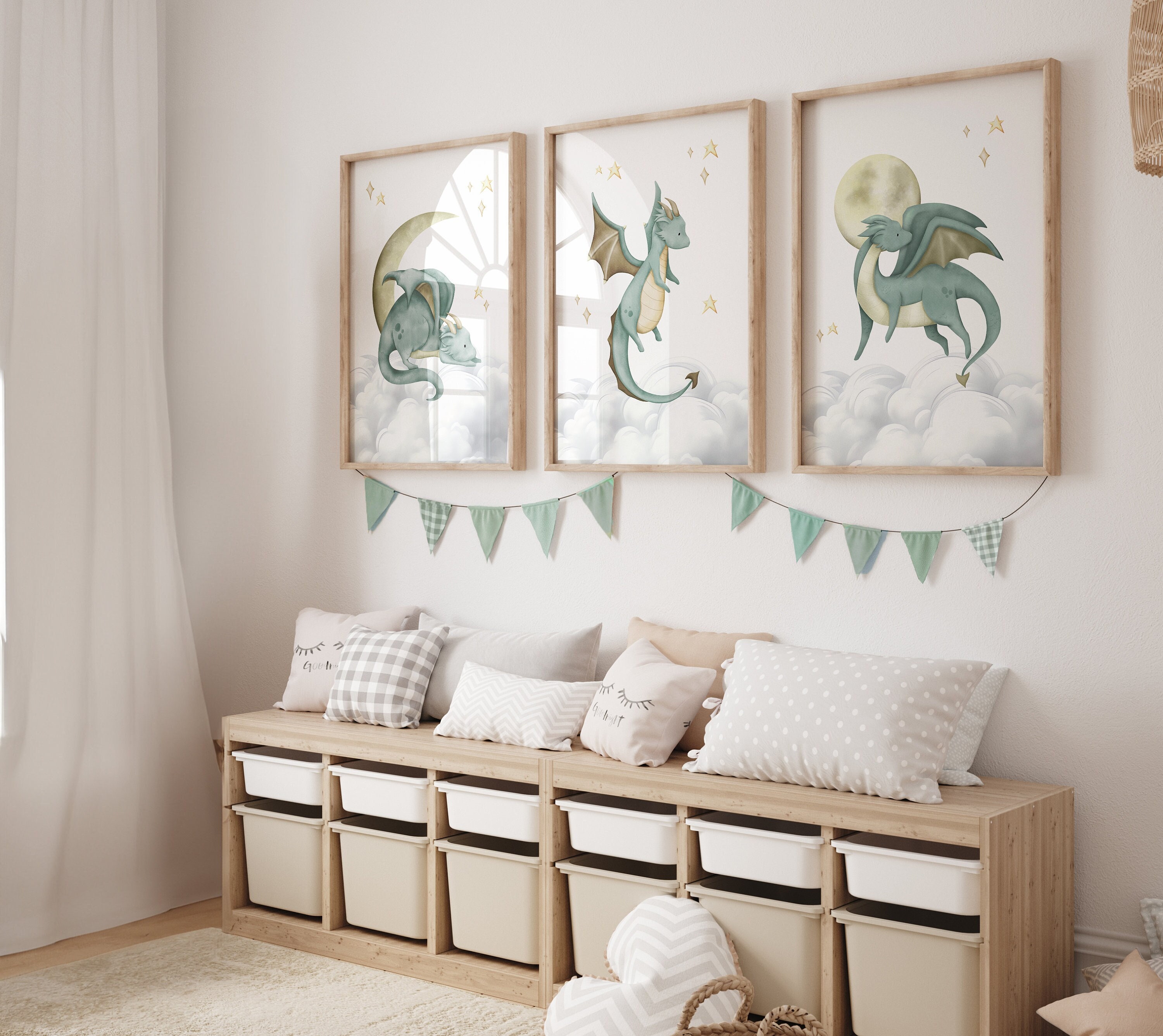 Dragon Prints, Boys Prints, Set of 3, Green Prints, Nursery Decor ...