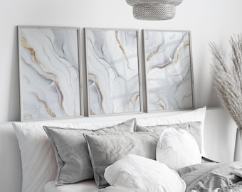 Grey & Gold Wall Prints, Marble Wall Prints, Set of 3 Wall Prints, Grey Wall Art, Grey Wall Decor, Grey, Silver, Grey Wall prints