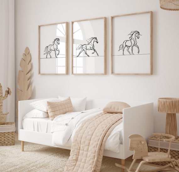 Girls Horse Wall Art, Set of 3 Horses Posters, Kids Pony Prints, Girls Room Prints, Girl Bedroom Decor, Horse Prints, Set of 3 Horse Prints